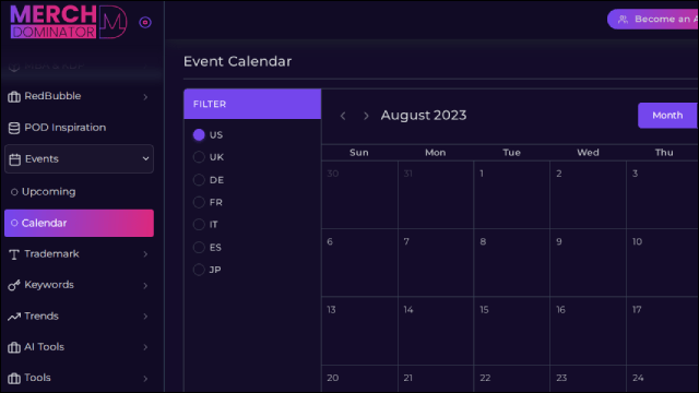Event Calendar - Merch Dominator